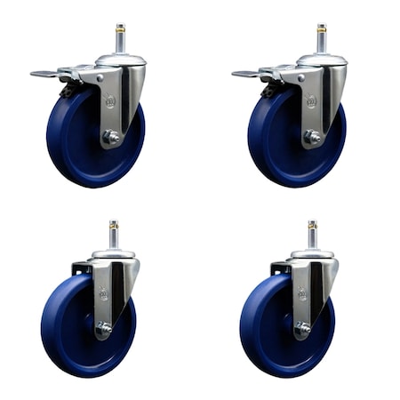 Service Caster 5'' Solid Poly Wheel Swivel 7/16'' Stem Caster Set 2 Total Lock Brake, 4PK SCC-GRTTL20S514-SPUS-716138-2-S-2
